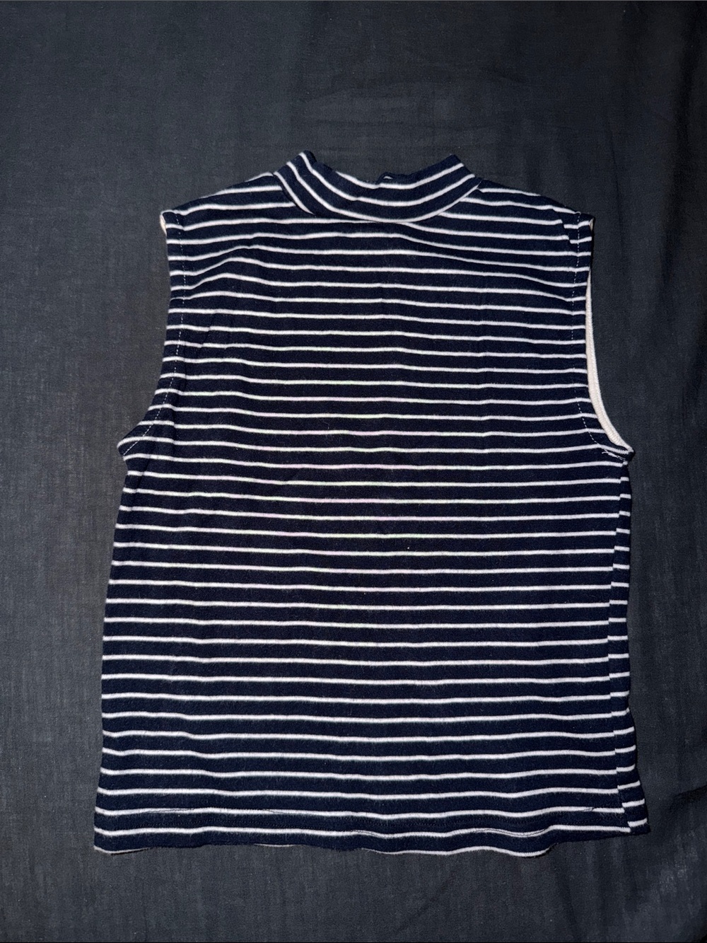 Striped Navy & White Sleeveless Mock Neck Top